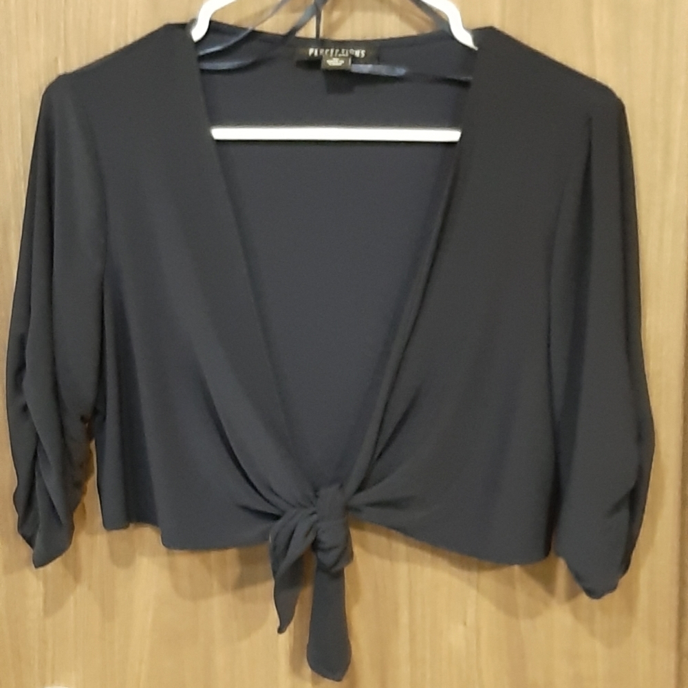 PERCEPTIONS Cover-up Open front Tie 3/4 chinc sleeves Nevy Blue Size 12
